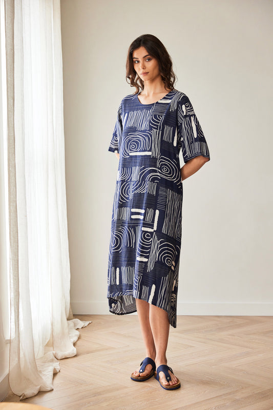 Peruzzi Navy Line Print Dress