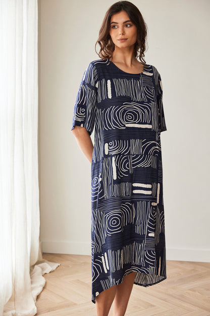 Peruzzi Navy Line Print Dress