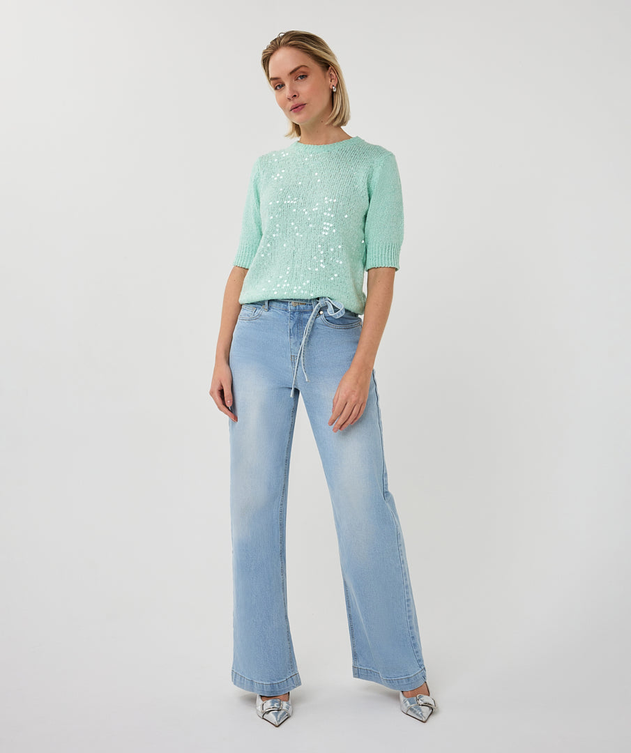 Esqualo Mint Short Sleeve Sweater