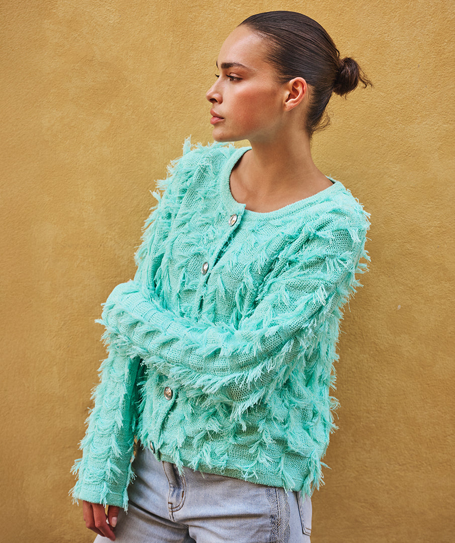 Esqualo Mint Green Fringe Cardigan