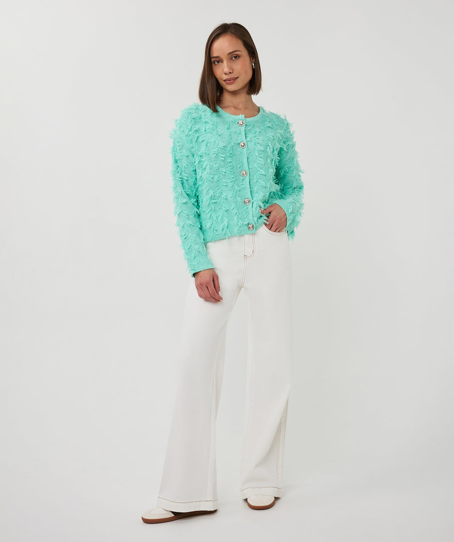 Esqualo Mint Green Fringe Cardigan