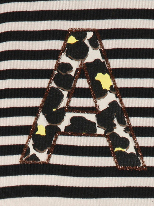 Striped T-shirt with Happy Motif