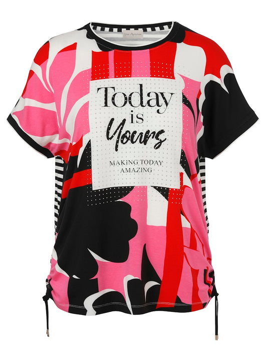 Pink and Red Graphic Print Top