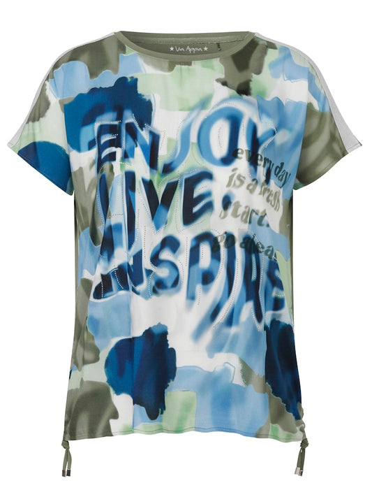 Khaki & Blue Graphic Print Top