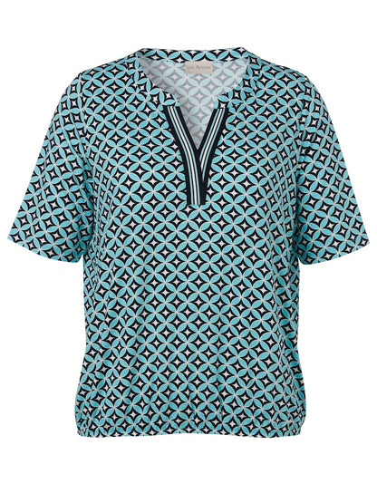 Turquoise Geometric Print Top