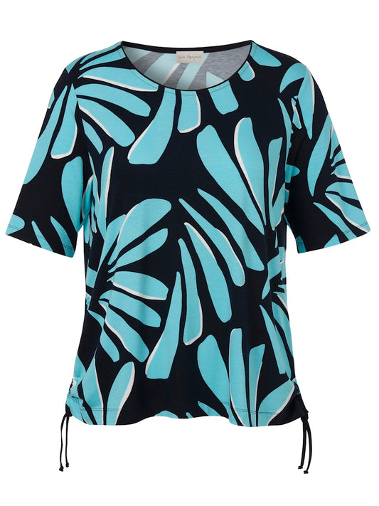 Navy & Turquoise Print Top