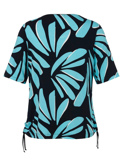 Navy & Turquoise Print Top