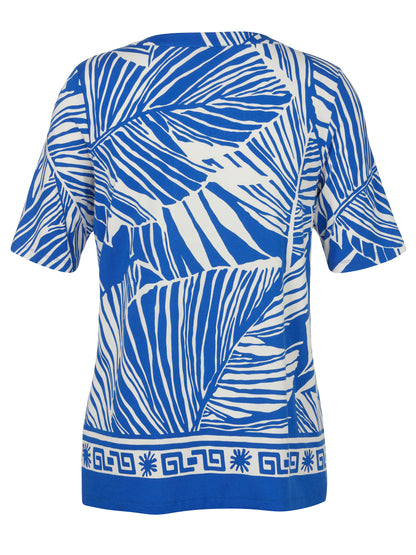 Blue and White Leaf Print Top