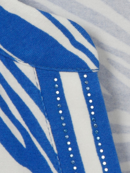 Blue and White Leaf Print Top