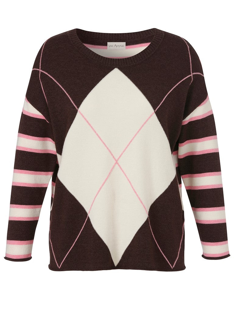 Via Appia Mocha Argyle Pullover