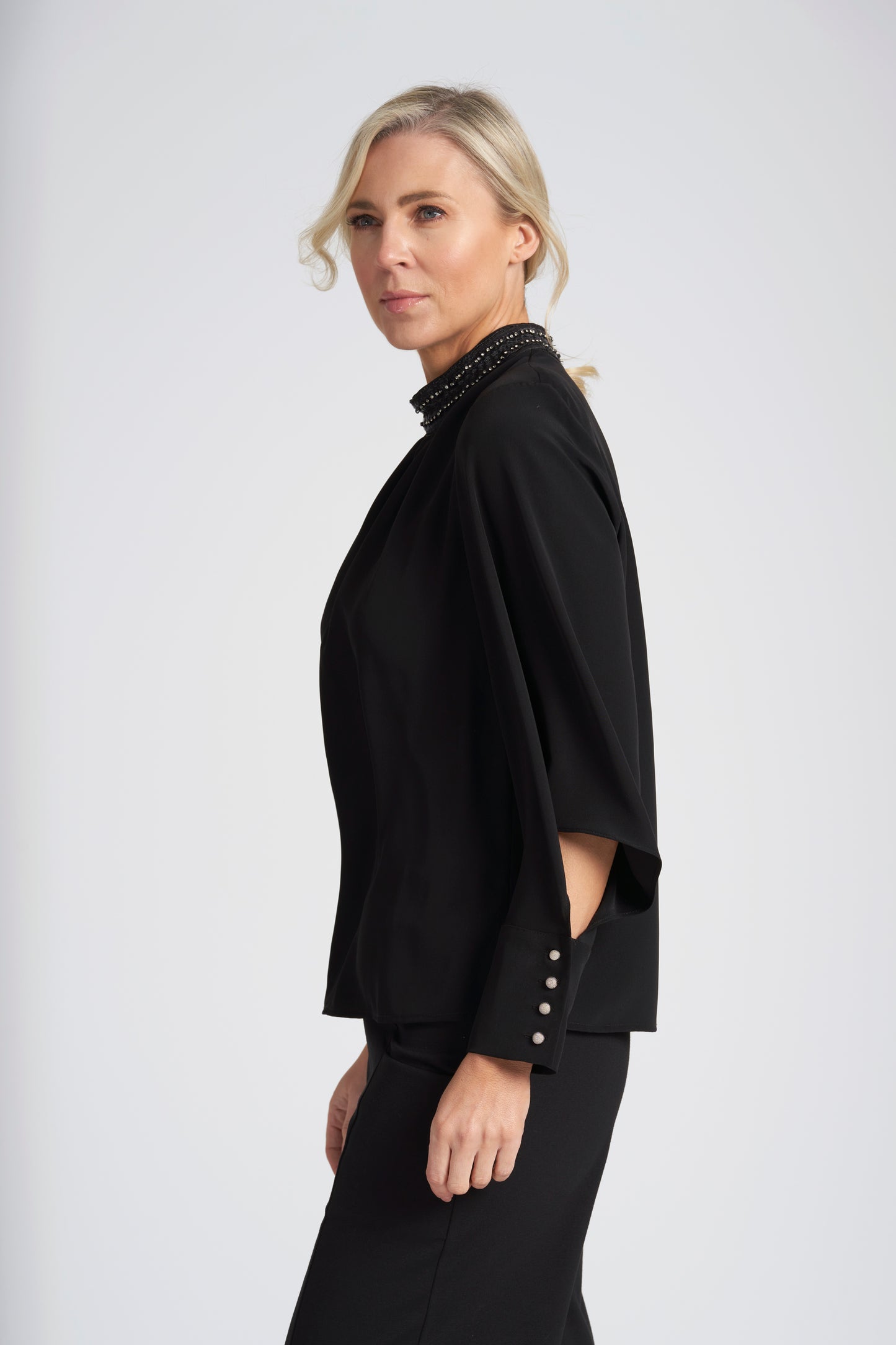 Peruzzi Black Diamante Trim Blouse