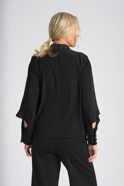 Peruzzi Black Diamante Trim Blouse