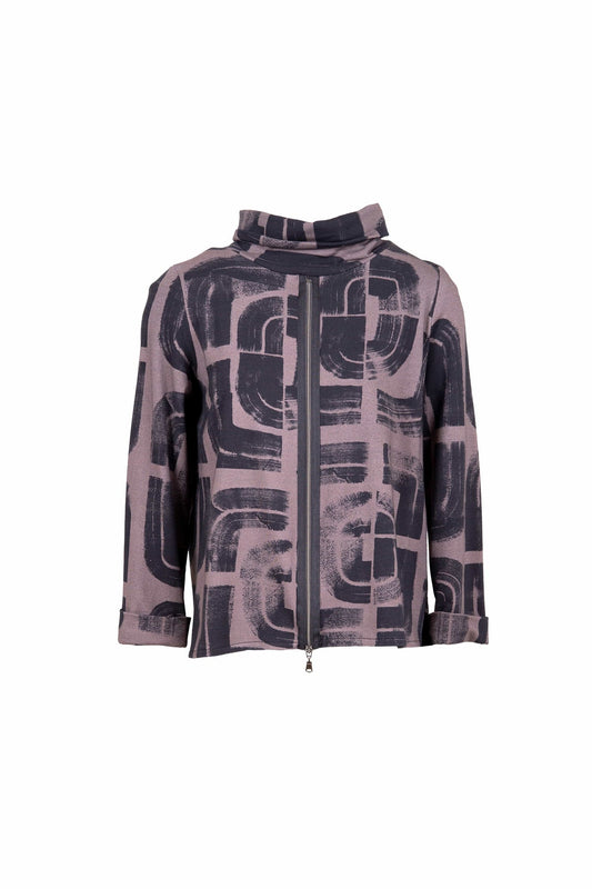 Peruzzi Brown Centre Zip Print Top