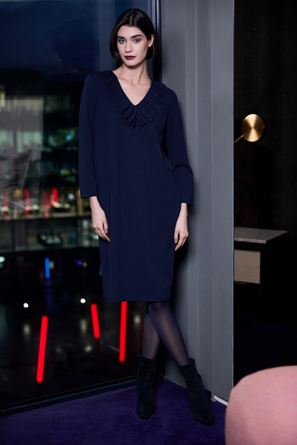 Peruzzi Black Frill Neck Cocktail Dress