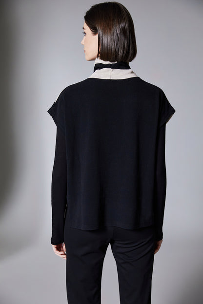Peruzzi Black and Sand Sleeveless Fleece Top