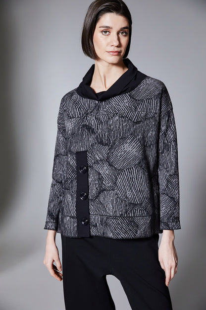 Peruzzi Grey Jacquard Button Top