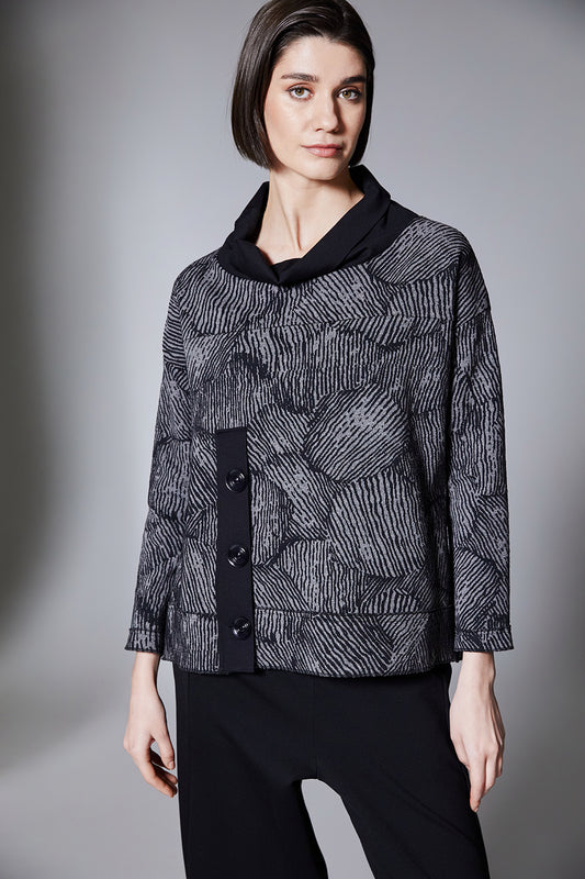 Peruzzi Grey Jacquard Button Top