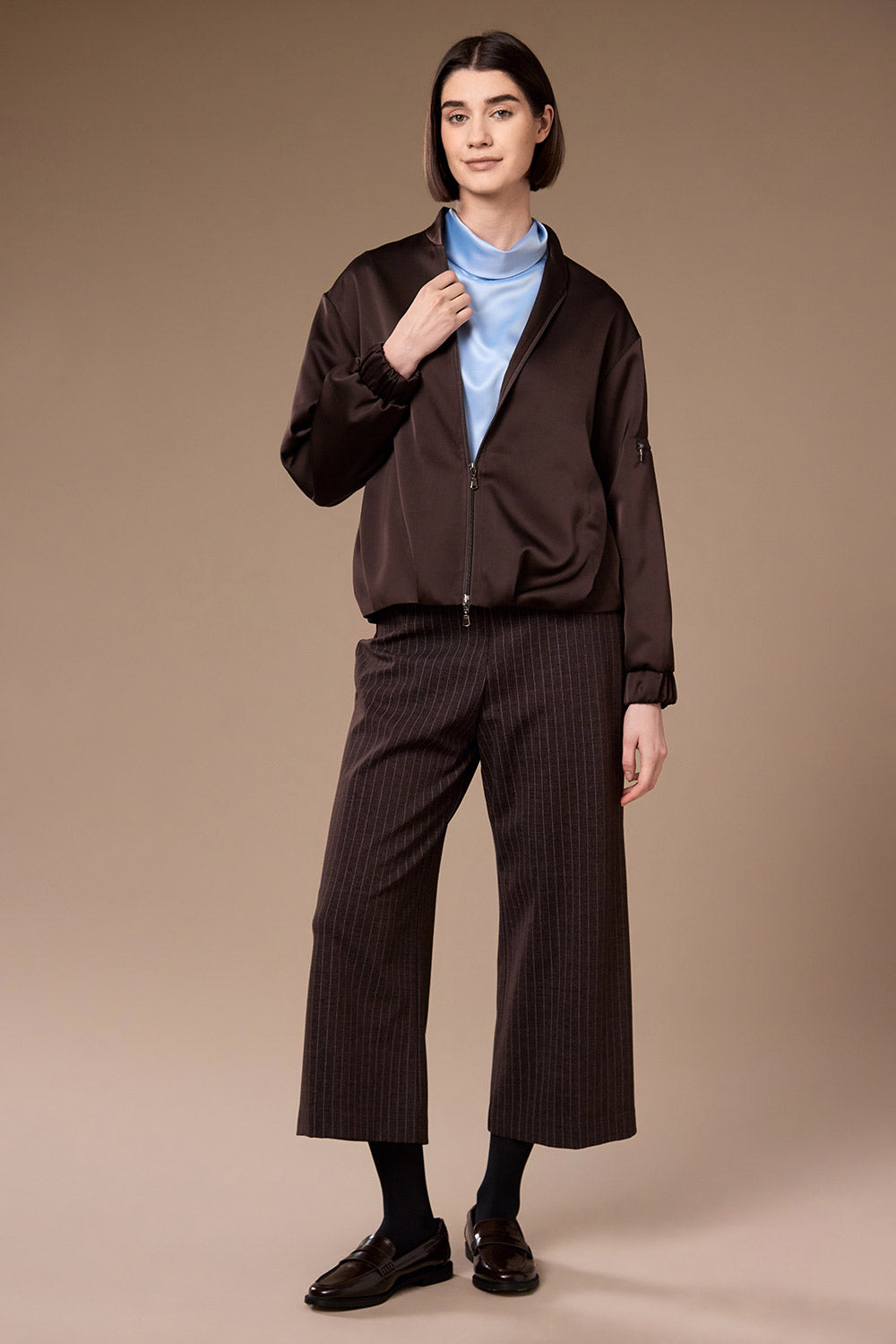 Peruzzi Brown Satin Blouson Jacket