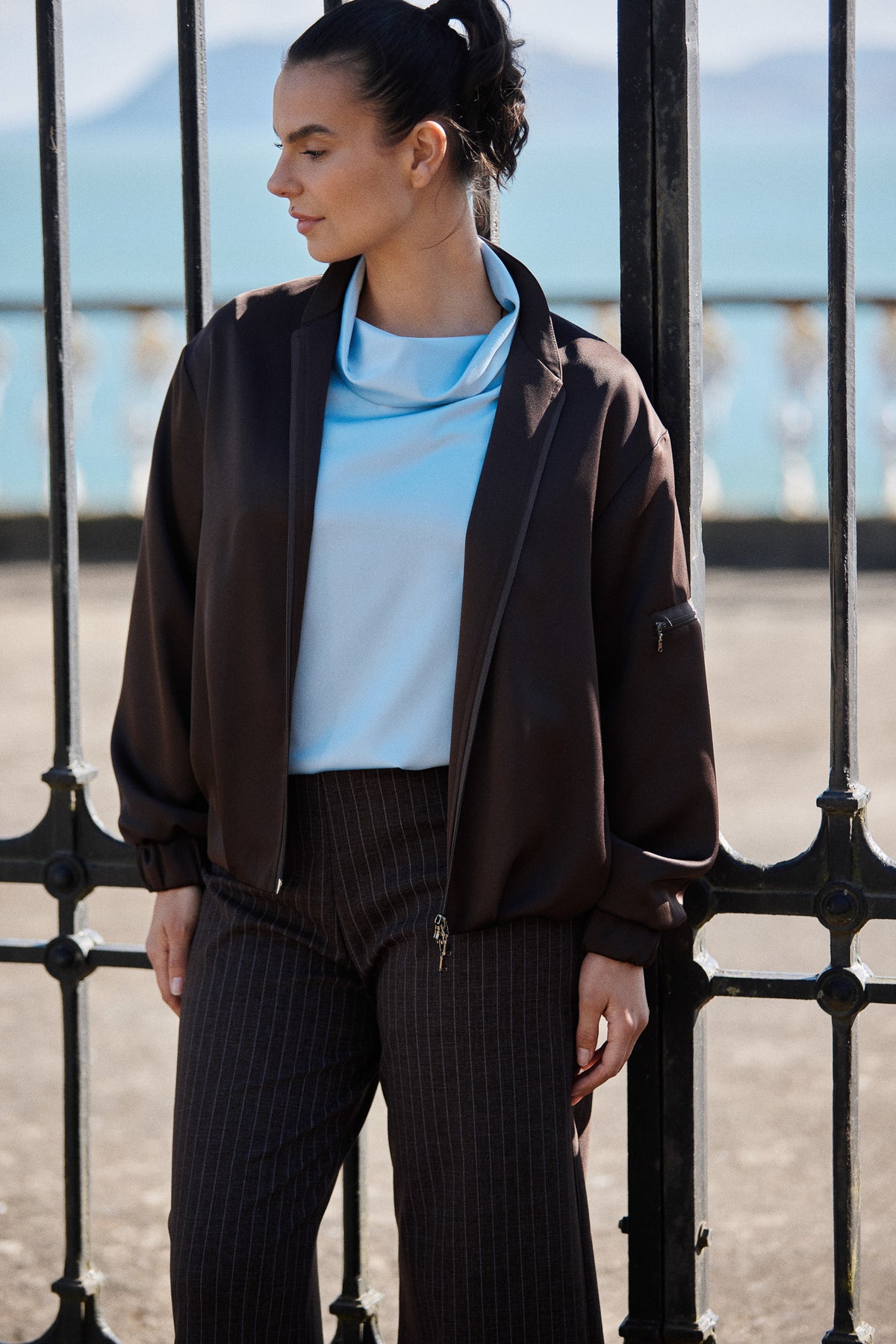 Peruzzi Brown Satin Blouson Jacket