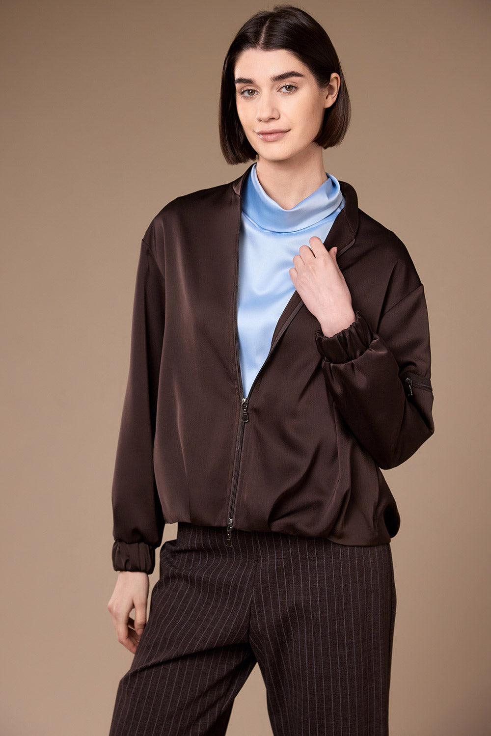 Peruzzi Brown Satin Blouson Jacket