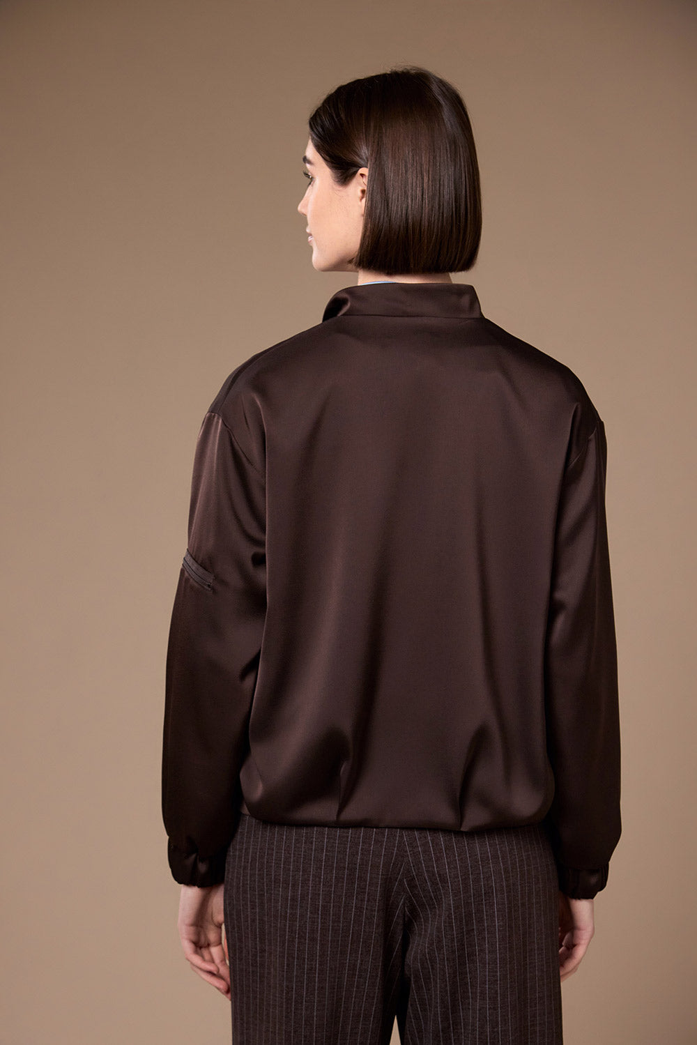 Peruzzi Brown Satin Blouson Jacket