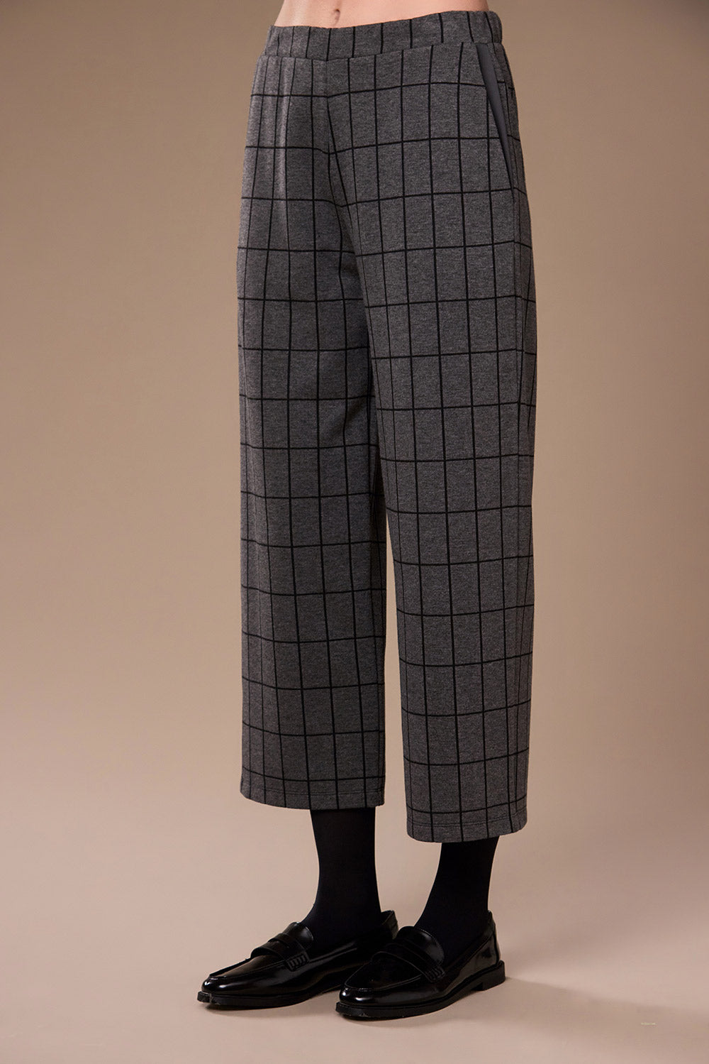 Peruzzi Grey Grid Print Trouser