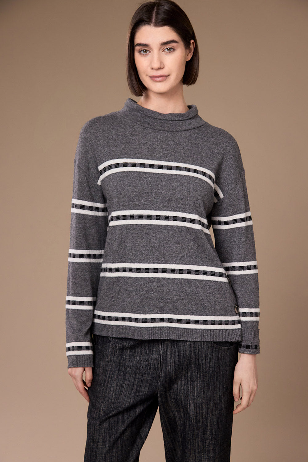 Peruzzi Grey Side Button Knit