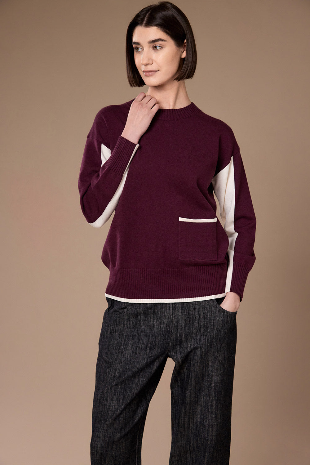 Peruzzi Contrast Trim Pocket Knit