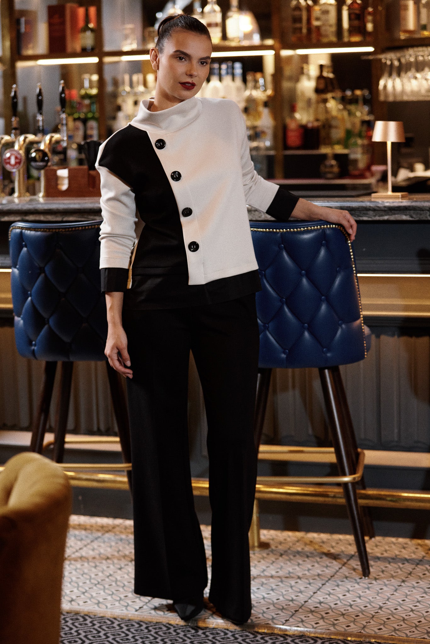Peruzzi Two Tone Button Top