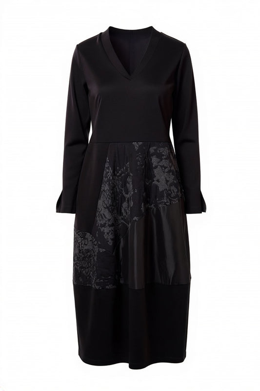 Peruzzi Jacquard Applique Black Dress
