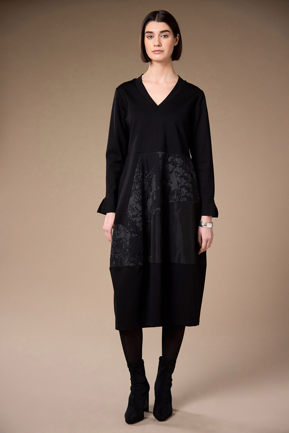 Peruzzi Jacquard Applique Black Dress