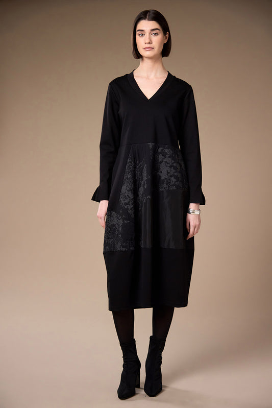 Peruzzi Jacquard Applique Black Dress