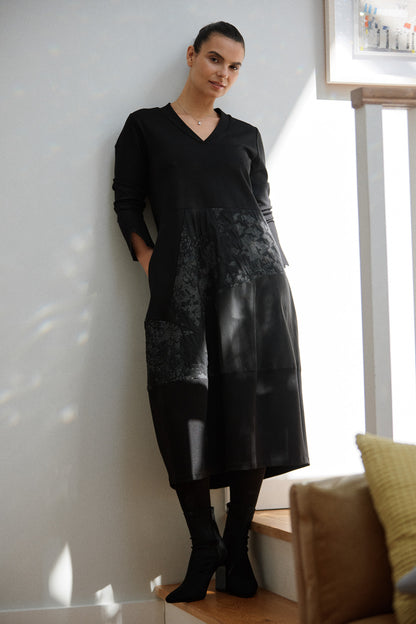 Peruzzi Jacquard Applique Black Dress