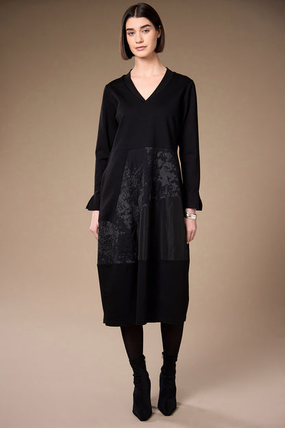 Peruzzi Jacquard Applique Black Dress
