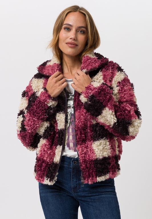 Fluffy Jacket in Mulberry and Ivory