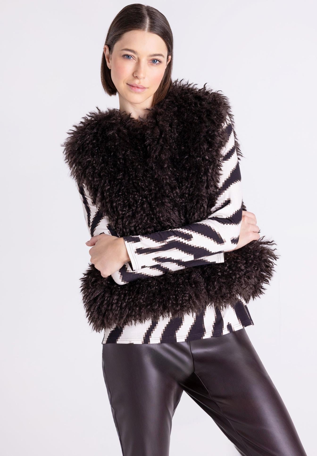 Tuzzi Dark Chocolate Shaggy Faux Fur Gilet