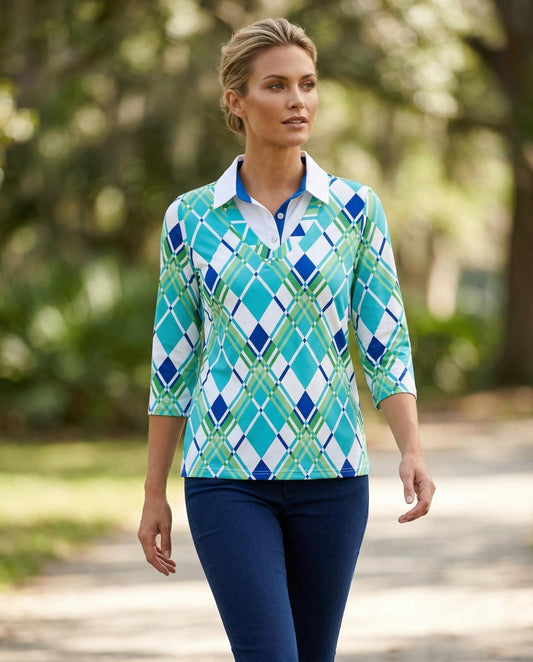 Green Diamond Print Top