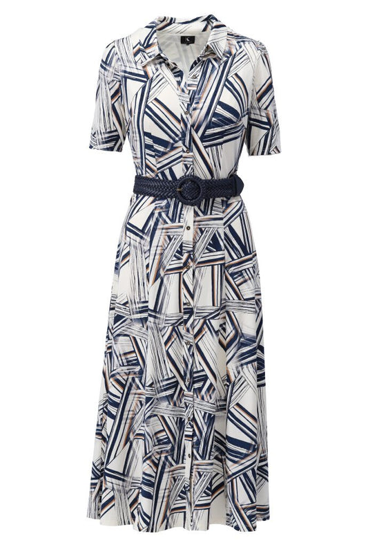 Abstract Print Belted Maxi Dress