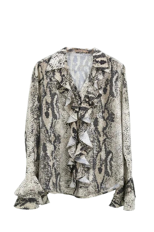 Snakeprint Ruffle Blouse