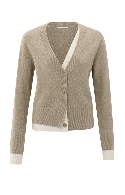 YAYA Cardigan with contrast details and V-neck