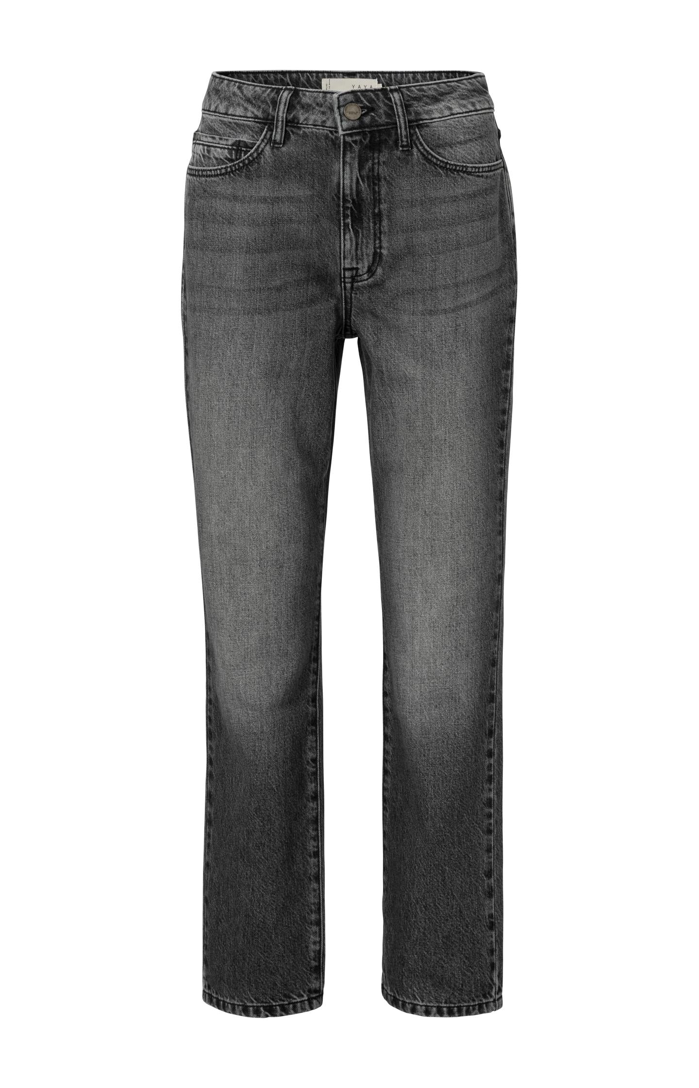 Dark jeans with high waist, straight legs and pockets - Type: product