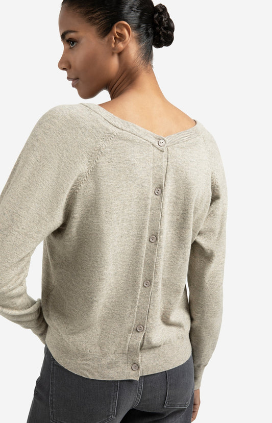 YAYA Double V-neck Sweater with Back Button Detail