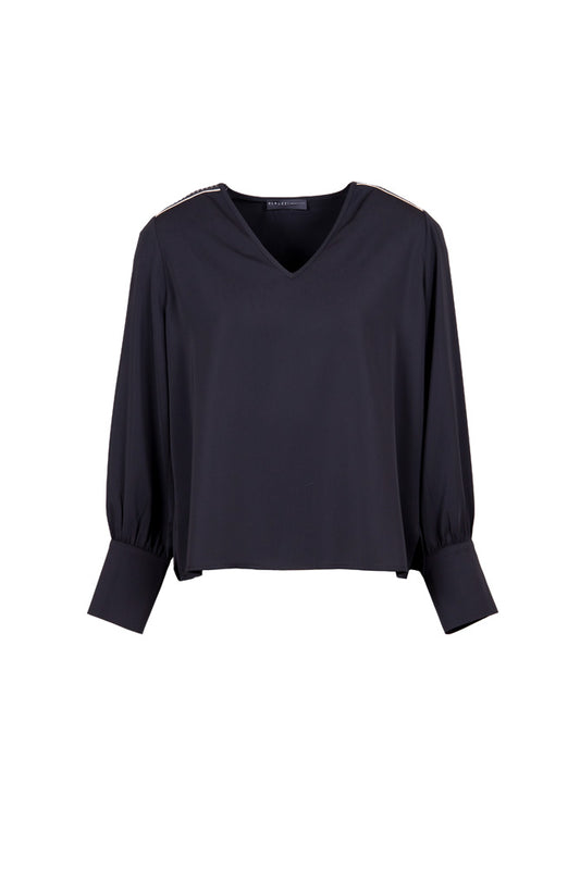 Peruzzi Black Embellished Trim Blouse & Trousers