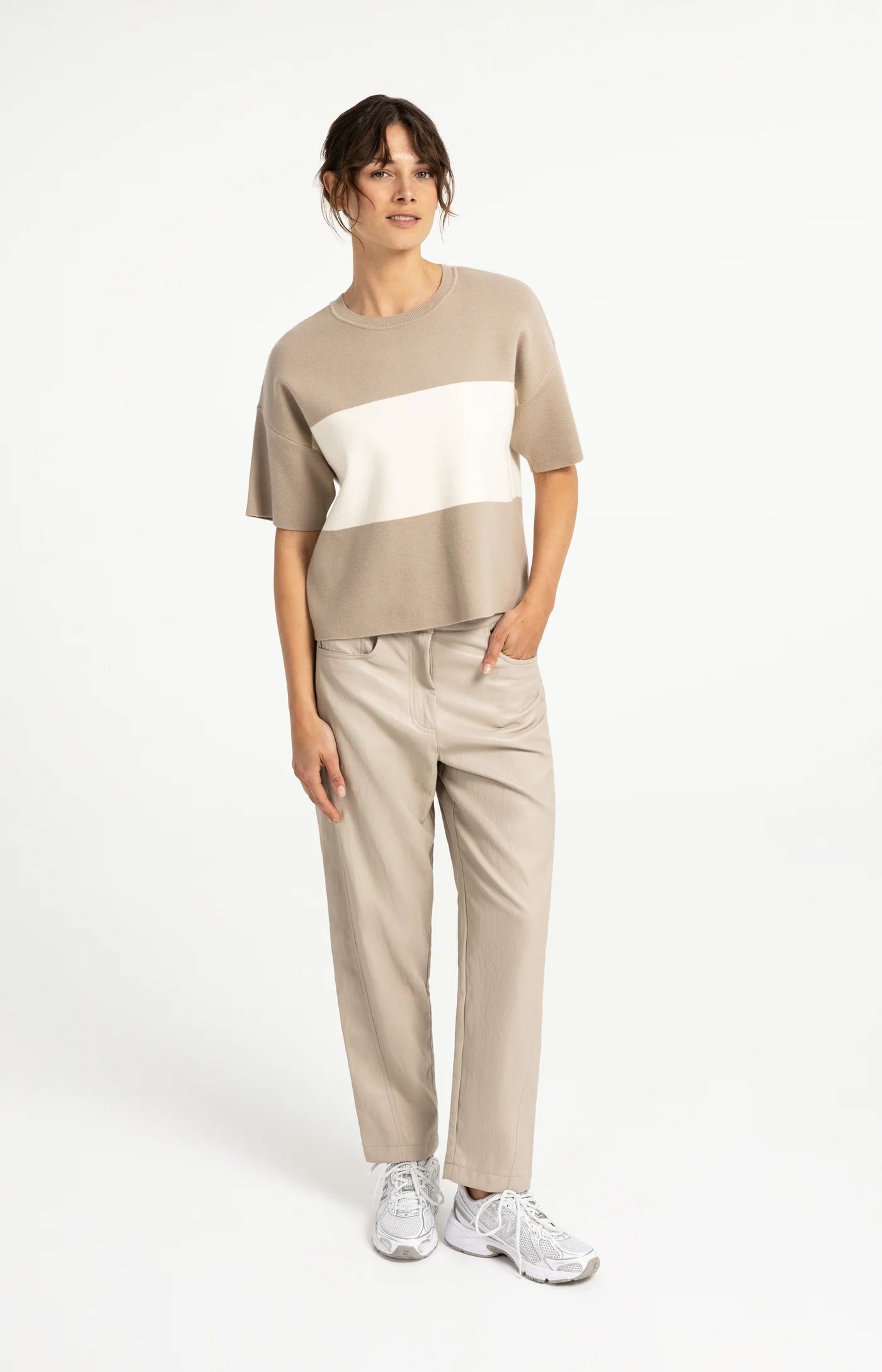 YAYA Cashmere Grey Faux leather carrot fit trousers