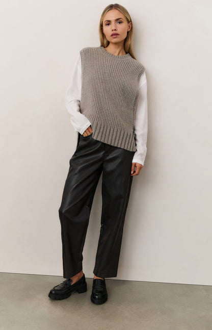 YAYA Grey Faux leather carrot fit trousers