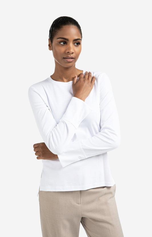 YAYA Jersey top with woven cuffs and slit detail