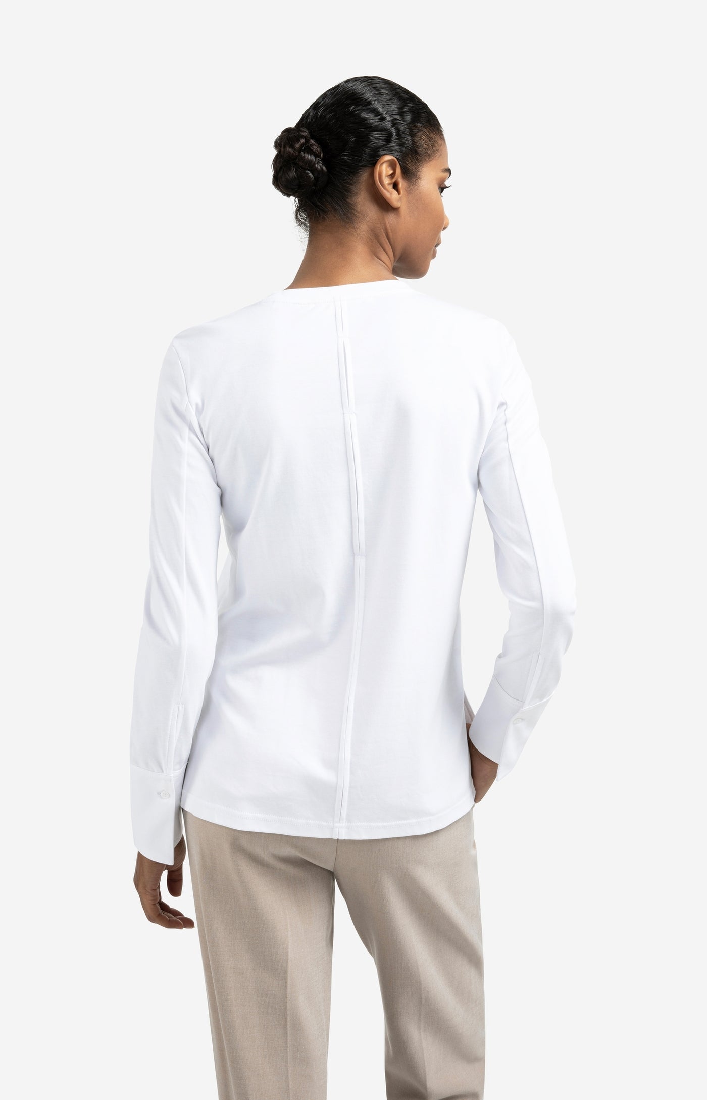 YAYA Jersey top with woven cuffs and slit detail