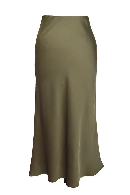 Olive Green Satin Skirt