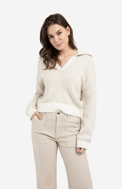 YAYA Knitted sweater contrast collar trims
