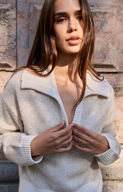 YAYA Knitted sweater contrast collar trims